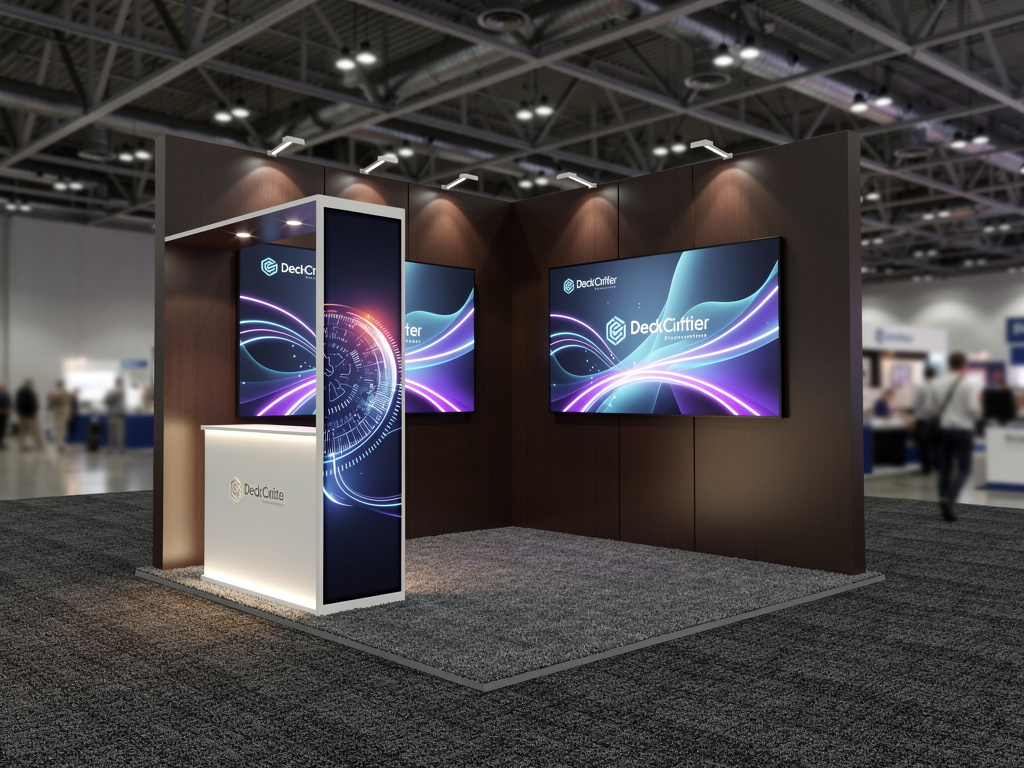 Franklin 10x20 Inline Modular Booth with Integrated Reception turnkey exhibit 3D rendering