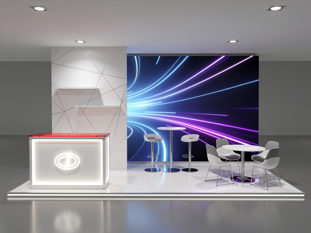 Apex 10x20 Inline Modular Exhibit with Integrated Reception turnkey exhibit 3D rendering