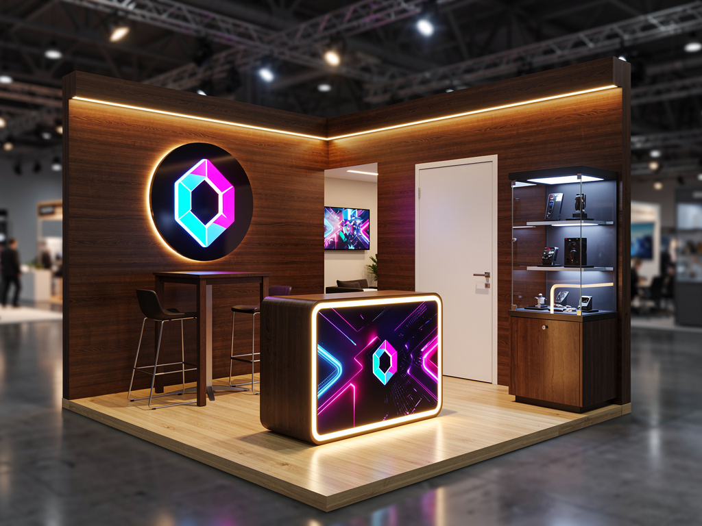Ascend 10x20 Inline Modular Exhibit with Integrated Reception turnkey exhibit 3D rendering
