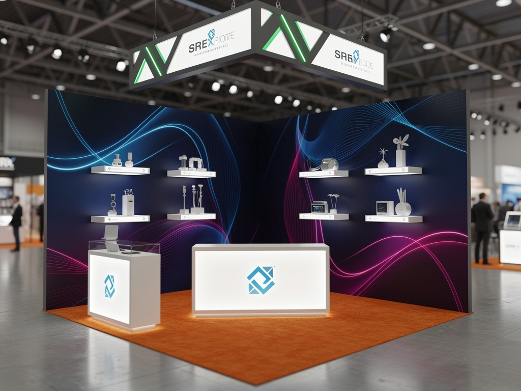Ascend 10x30 Inline Modular Exhibit with Integrated Reception turnkey exhibit 3D rendering