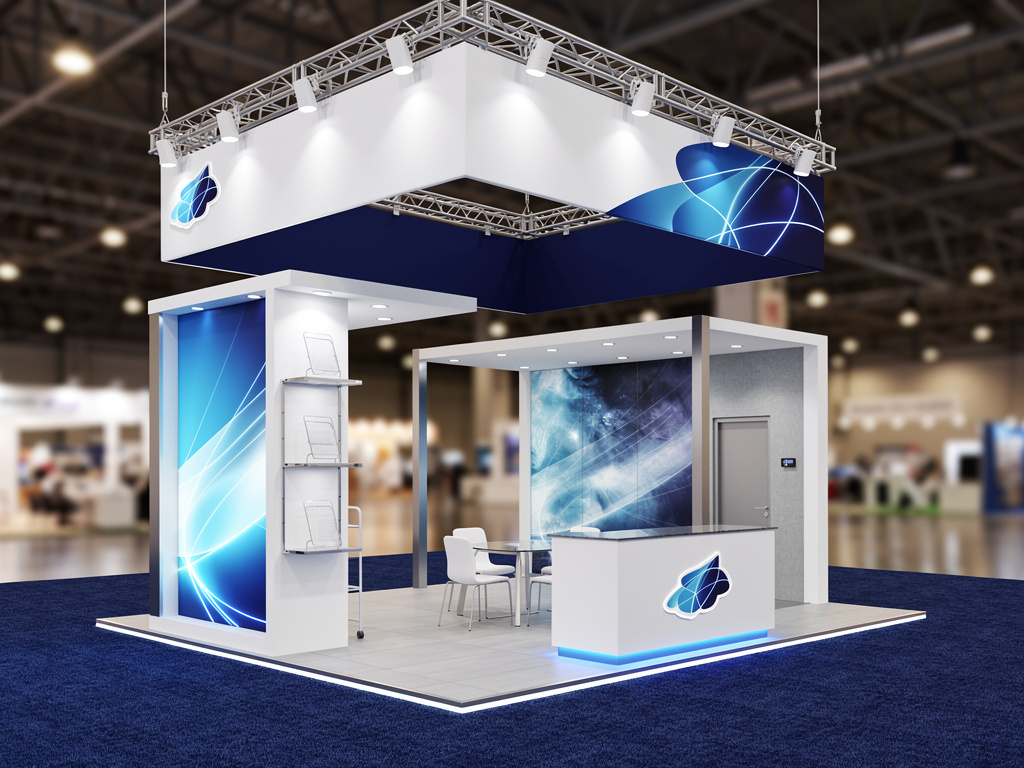 Apex 20x20 Modular Island Exhibit with Integrated Brand Zones