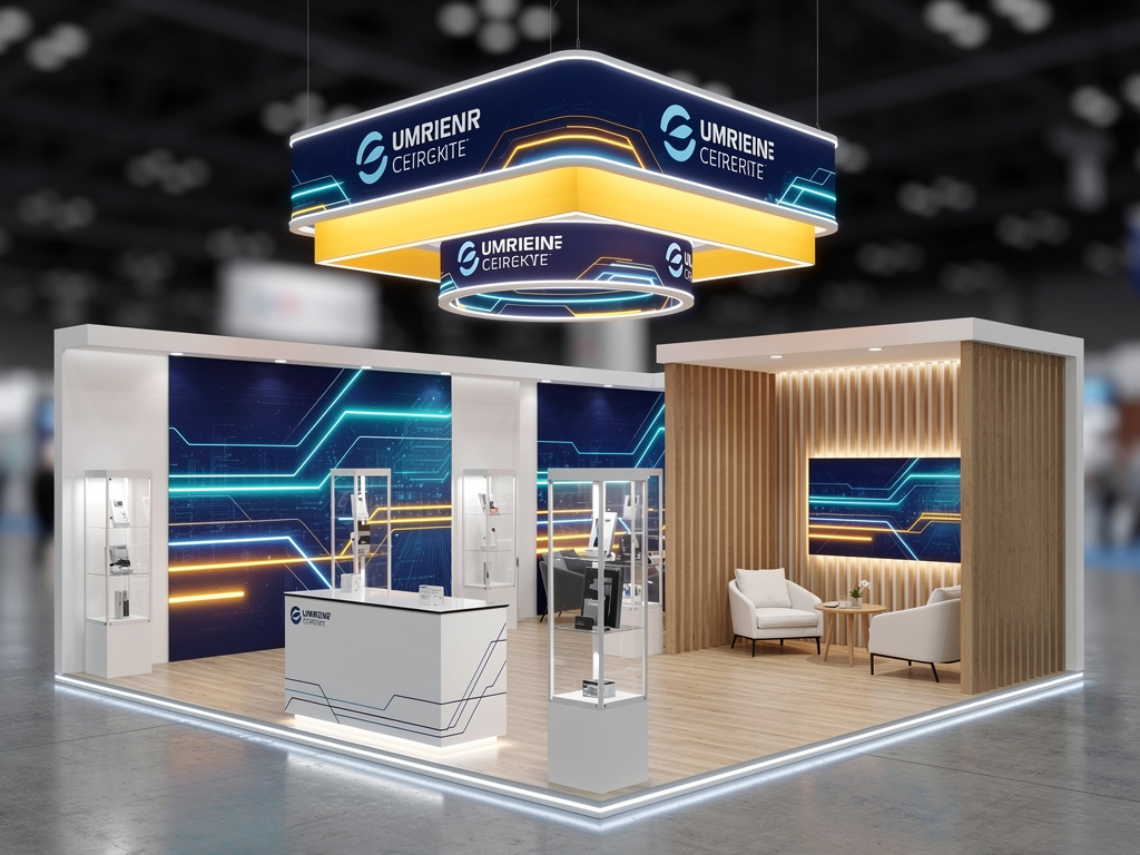 Aledia 20x20 Modular Island Exhibit with Integrated Branding turnkey exhibit 3D rendering