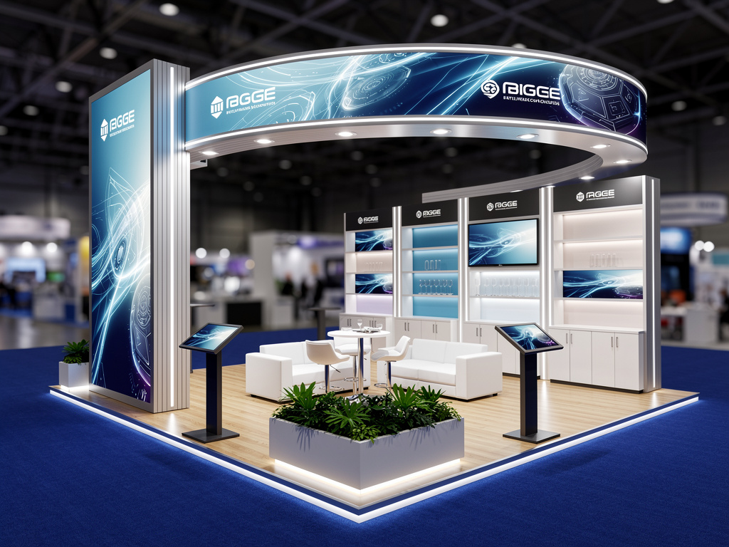 Sergeant 20x20 Modular Island Exhibit with Integrated Brand Storytelling turnkey exhibit 3D rendering