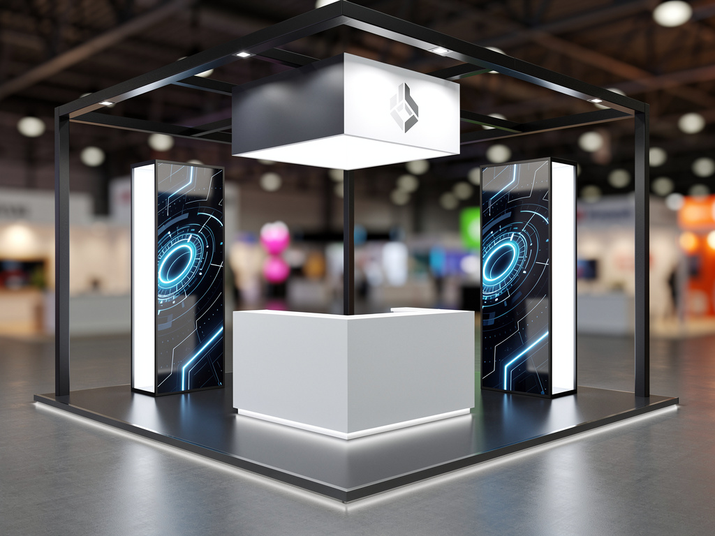 NBAA 20x20 Custom Island Exhibit with Integrated Branding turnkey exhibit 3D rendering