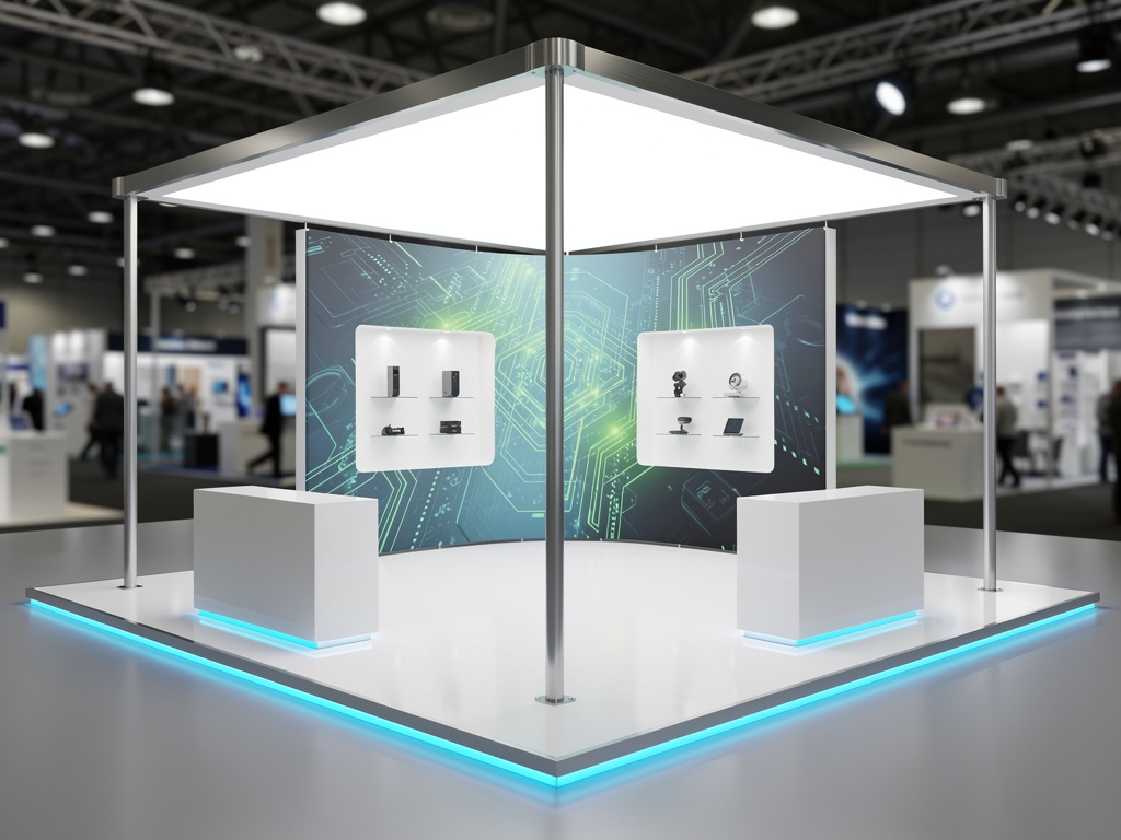 Summit 20x20 Custom Island Exhibit turnkey exhibit 3D rendering