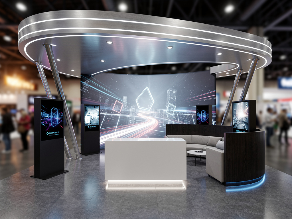 Dallas Executive 20x20 Modular Island Exhibit turnkey exhibit 3D rendering