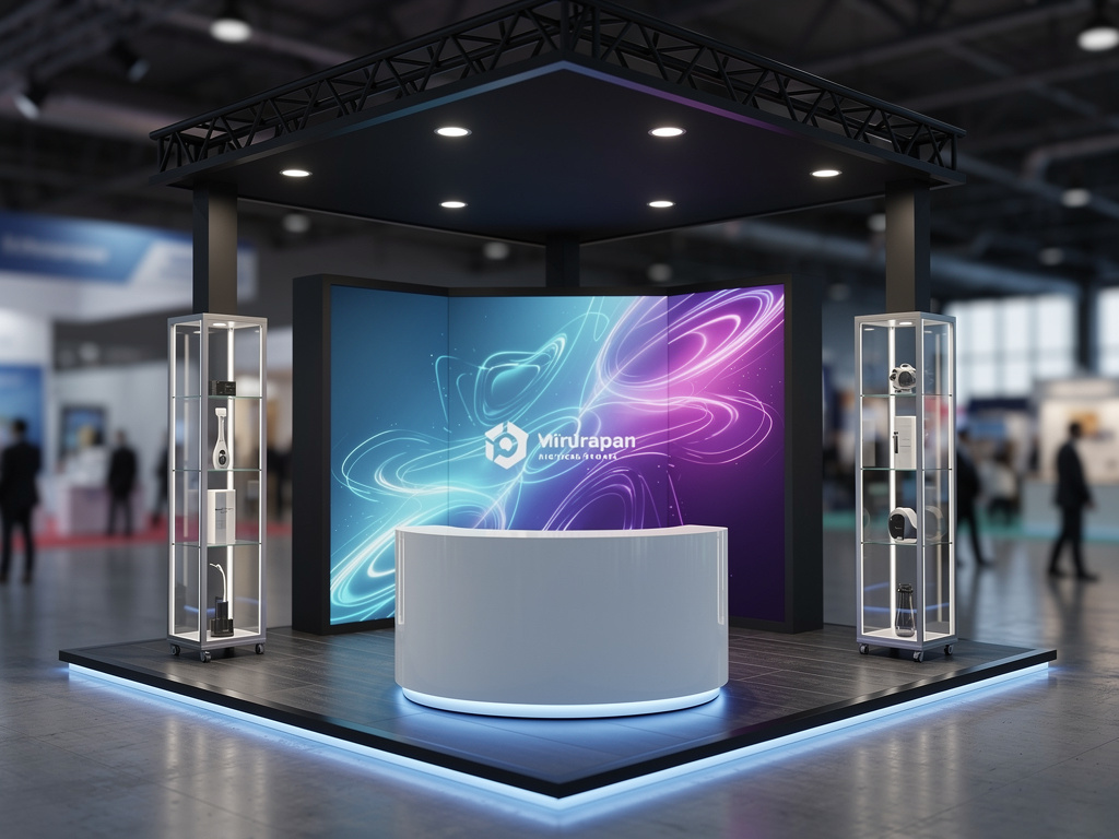 Ascend 20x20 Modular Island Exhibit with Integrated Brand Zones turnkey exhibit 3D rendering