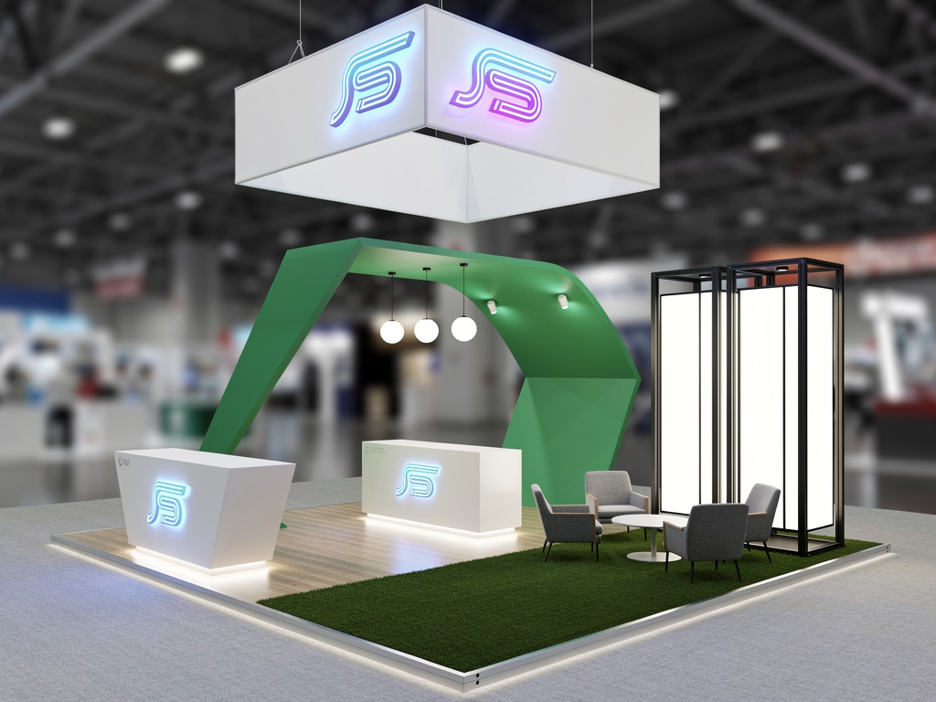 Apex 20x30 Modular Island Exhibit with Integrated Brand Zones