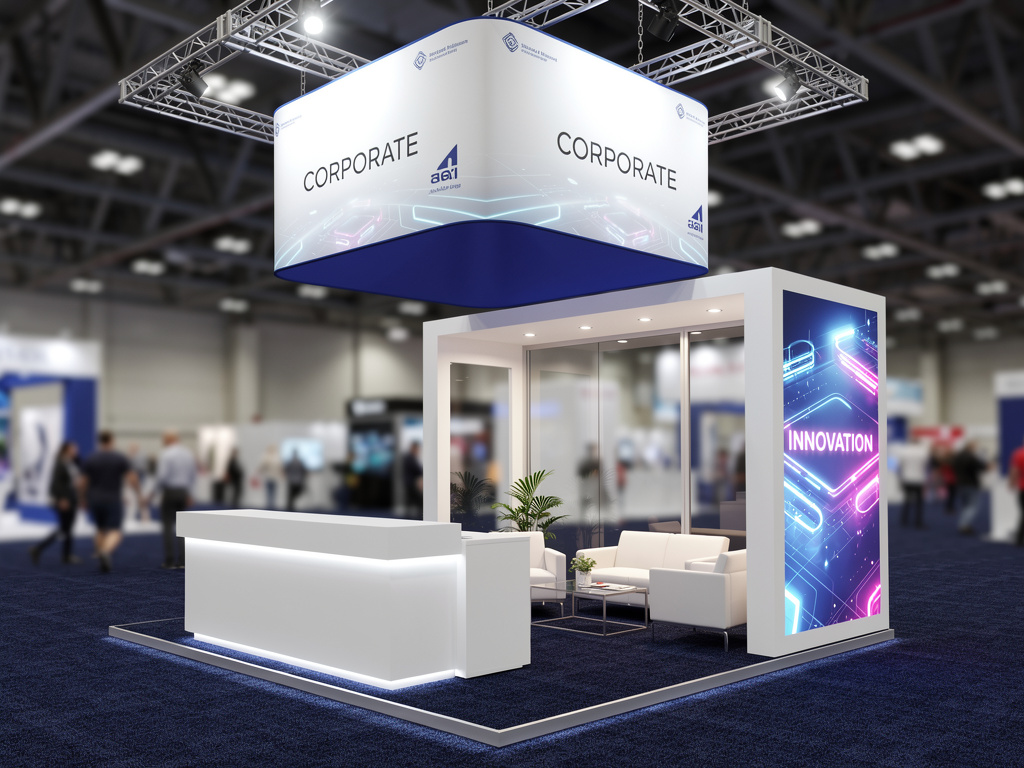 Apex 30x30 Modular Island Exhibit with Dual Presentation Zones