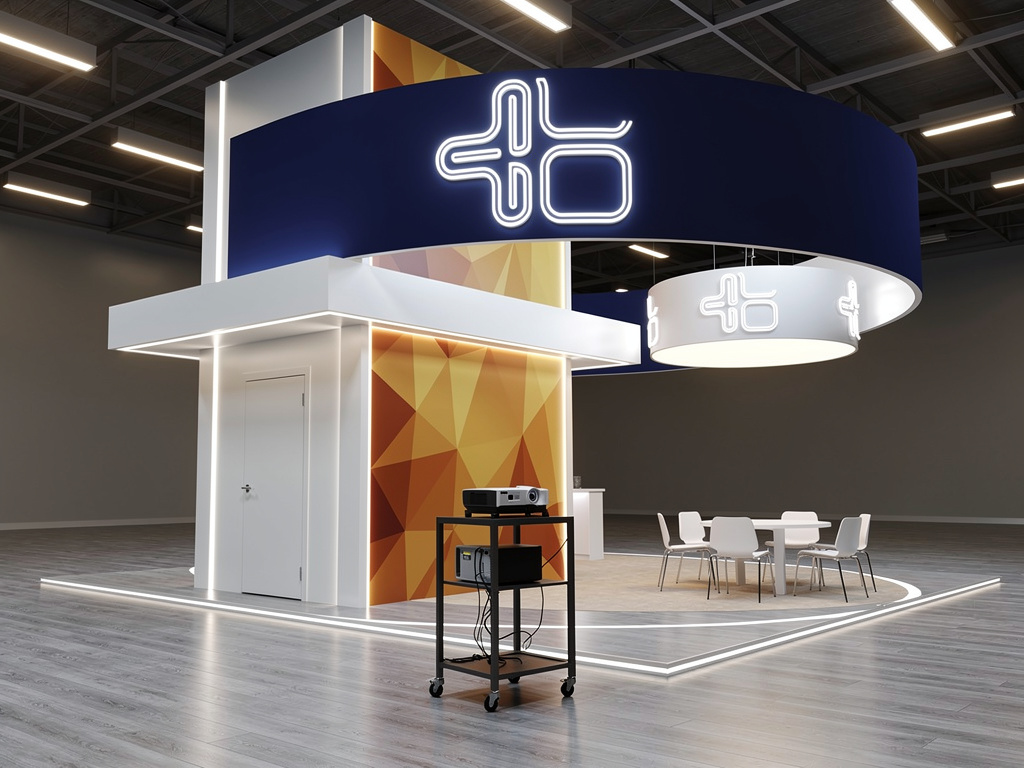 Prime Robotics 30x50 Grand Island Exhibit with Integrated Brand Pavilion turnkey exhibit 3D rendering